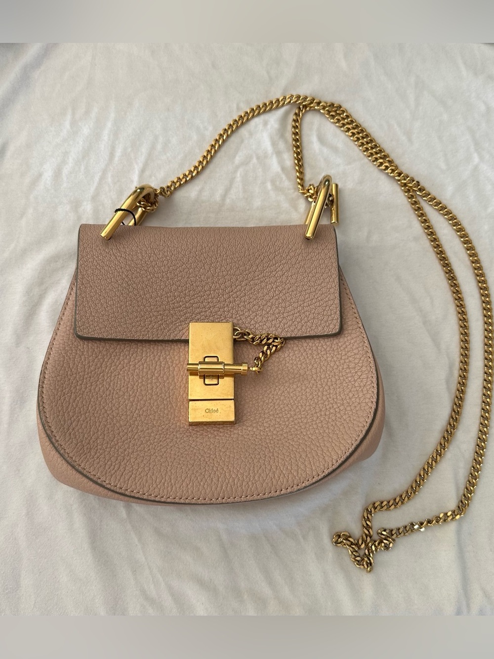 Chloe Small Drew Leather Shoulder Bag in Cement Pink with Gold Hardware with CoA